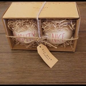 Rae Dunn Ceramic Naughty and Nice Ornaments -  Set of 2 - NEW IN BOX